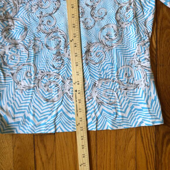 J. McLaughlin EUC Women's Light Sky Blue Scroll Print Long Sleeve Knit Top M - Picture 3 of 7